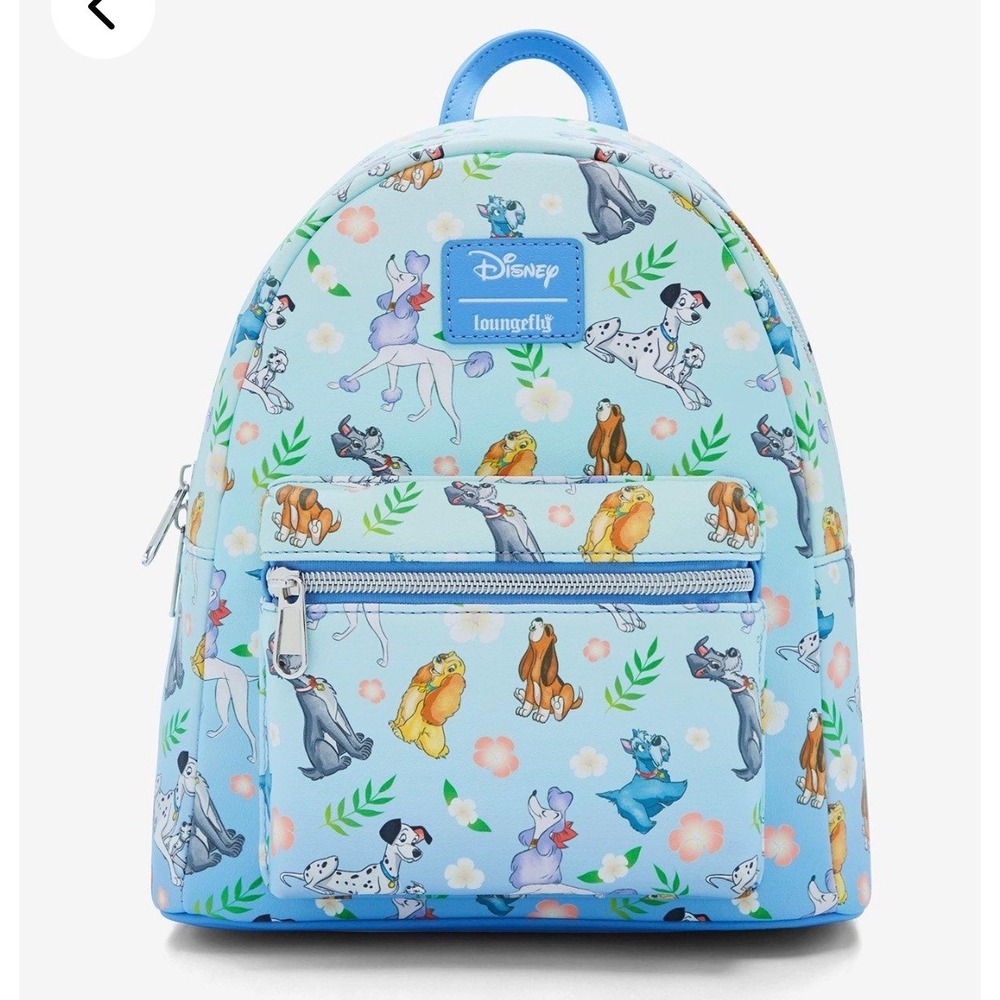 Loungefly Disney Dogs Mini Backpack 101 Dalmatians Lady Tramp Whimsical Blue New - Picture 2 of 6
